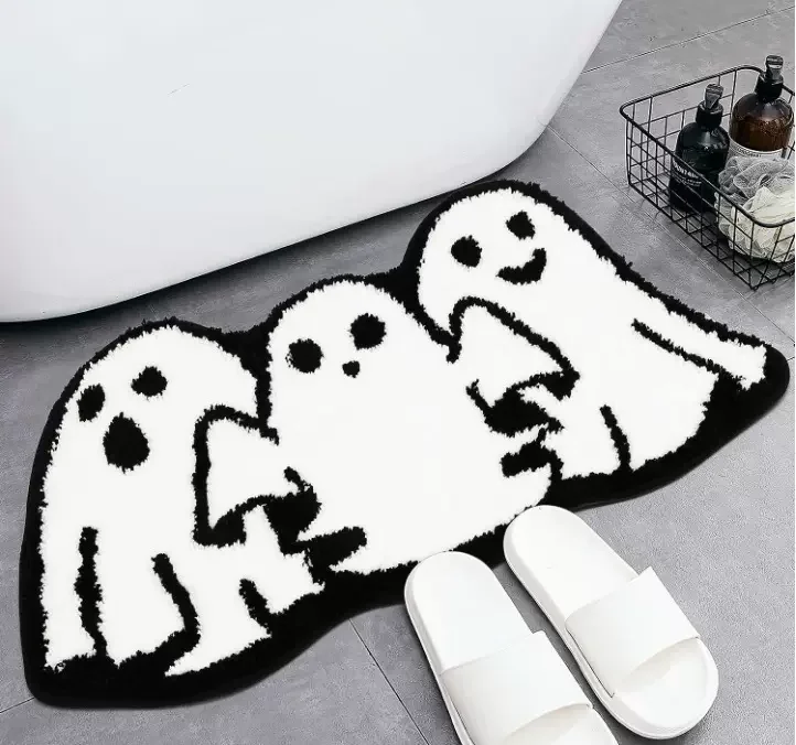 Black Spider Web Carpet Bathroom Carpet with Gothic Style Bathroom Mat Halloween Carpet Anti Slip Tufted Mat Home Decoration