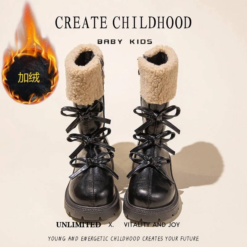 

Girls' Velvet Boots New Children's Fashion Casual Shoes Girls' Two Cotton Warm Princess Boots Children's Boots Snow Boots