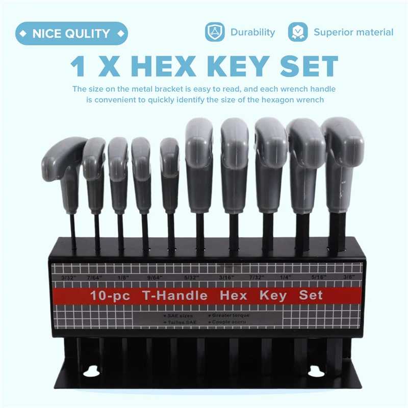 

ABWZ-10PCS Набор шестигранных ключей с Т-образной ручкой 3/32 "-3/8" Набор шестигранных ключей с Т-образной ручкой и стойкой для хранения для ремонта автомобилей