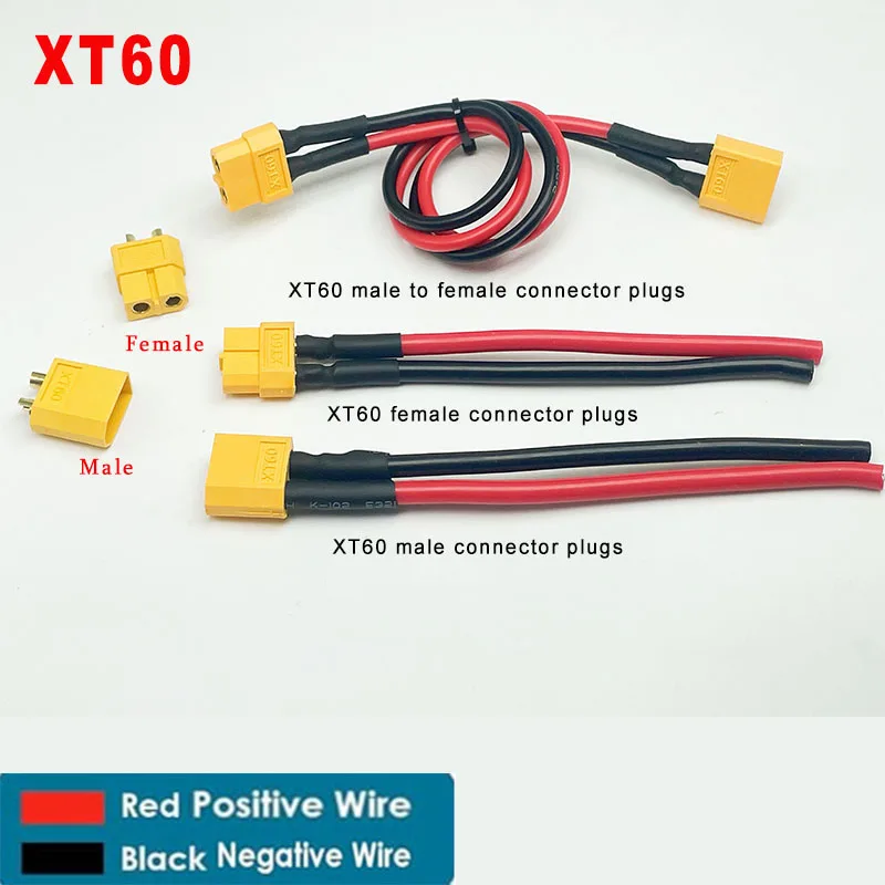 XT60 Plug Male and Female Connectors with 12AWG 14AWG Silicone Cable for RC Li-Polymer Battery Cable Drones