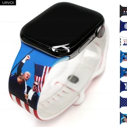 URVOI Band for Apple Watch Series 10 9 8 7 6 5 Printed silicone strap for iWatch Trump supporters wristband US flag pin buckle