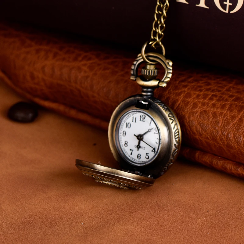 Vintage bronze pocket watch hollow small floral pocket watch quartz watch long necklace hanging watch pocket watch