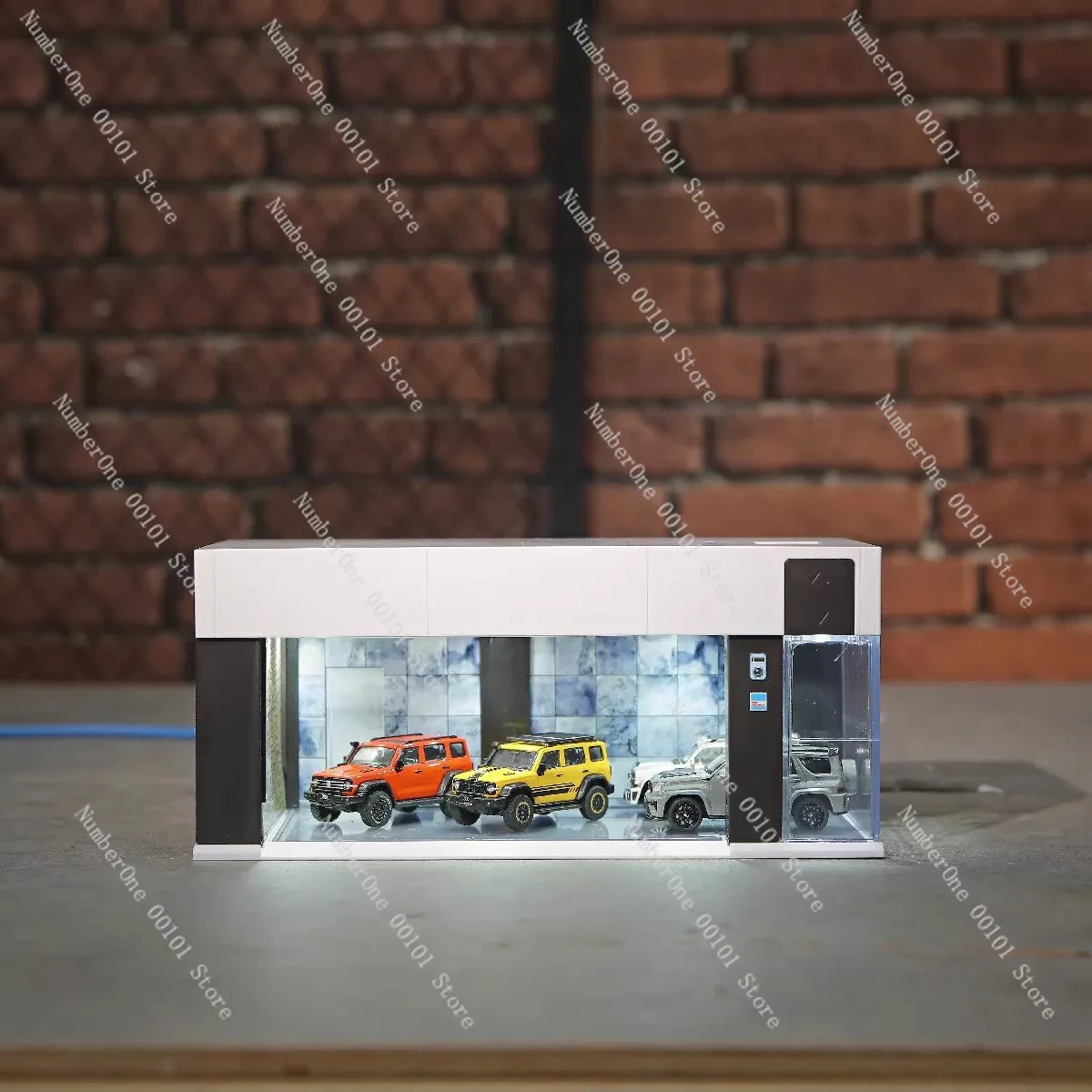 Simulation garage model display box 1/64 car miniature scene parking voice control lifting electric rolling shutter door