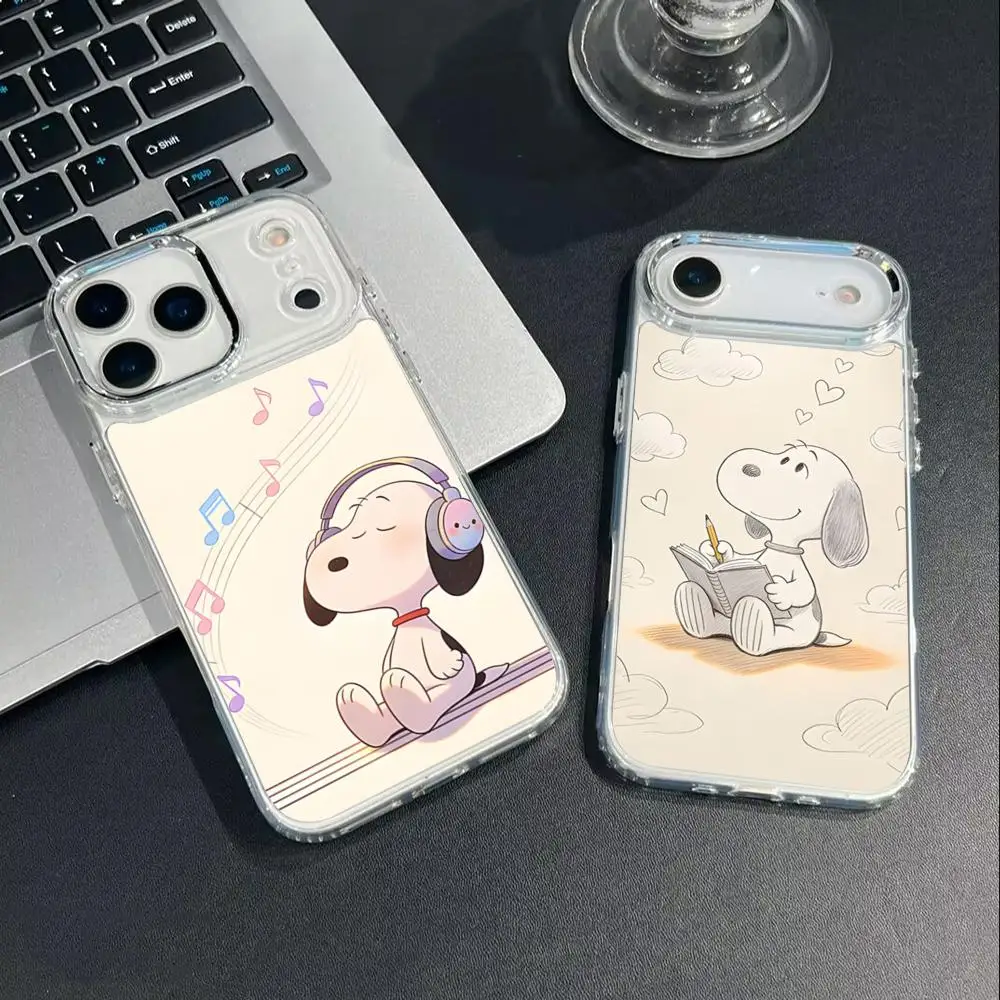 S-Snoopy Leather Jacket Sunglasses Phone Case For Iphone 17 16 15 14 13 12 11 Pro Max Xr Air Plus Silicone Cover Silver Hard Sh