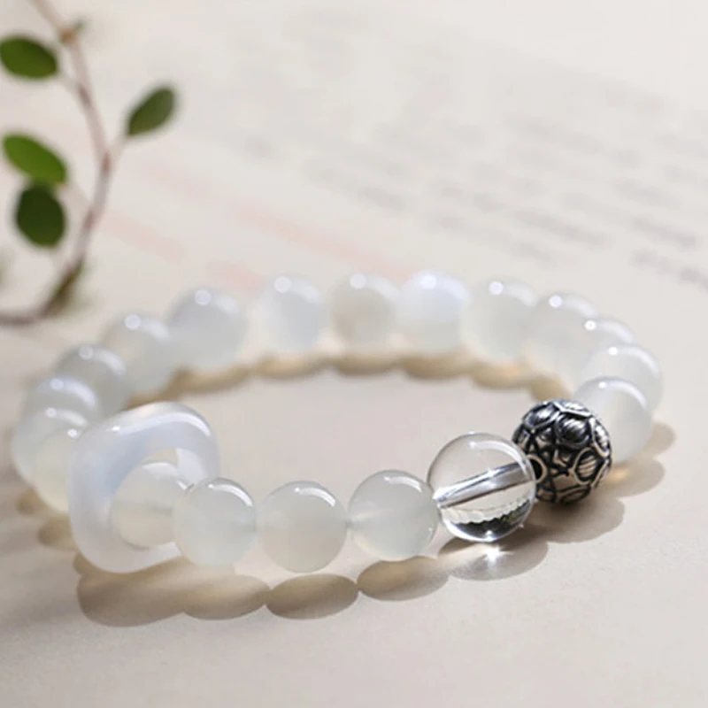 Moonlight Stone 8mm Handstring Women's Agate Running Loop Ultra White Moonlight Simple Style Exquisite Bracelet