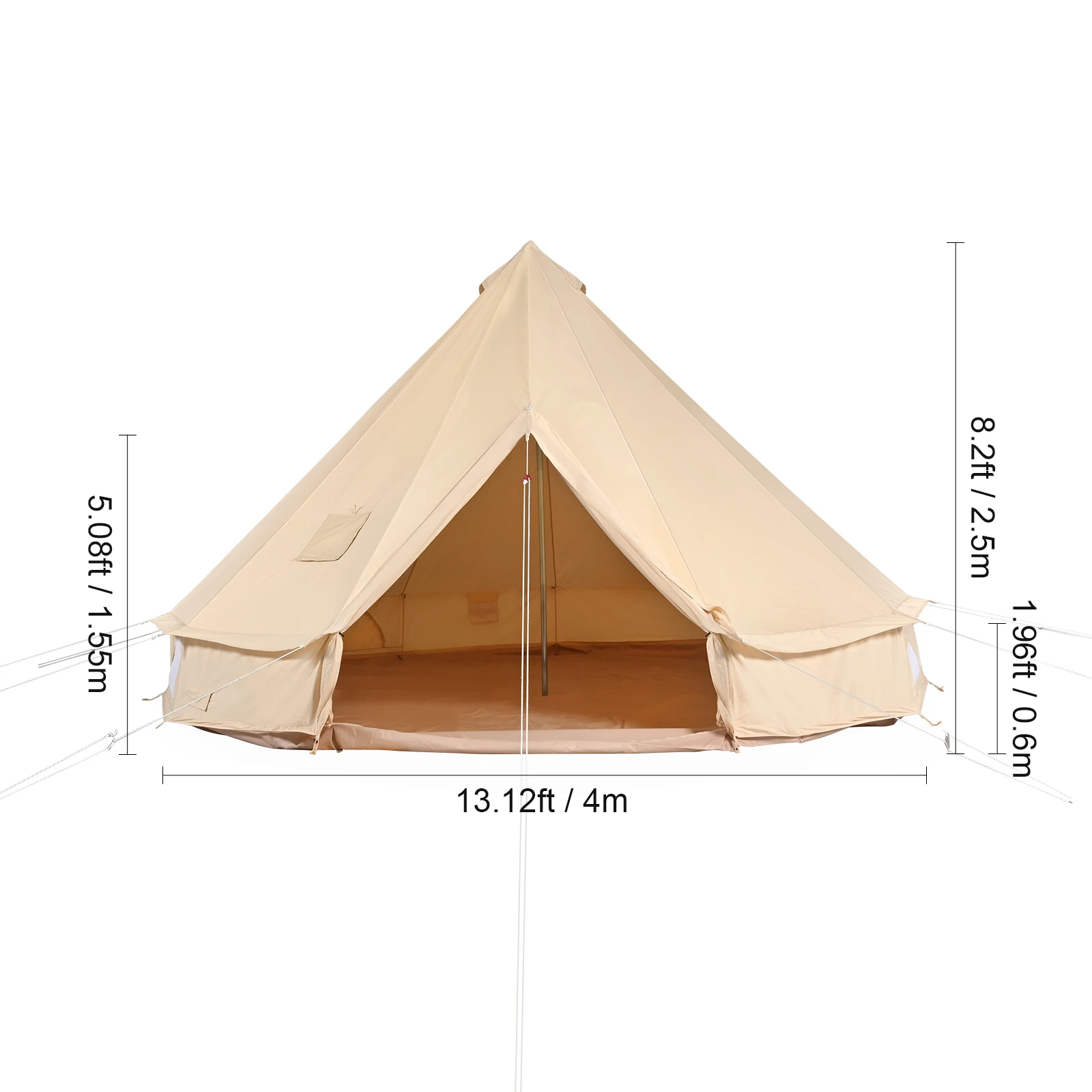 SucceBuy Canvas Bell Tent 4 Seizoenen 3/4/5/6/7m Yurt Tent voor Kamperen met Kachelopening Ademende Tent Familie Kamperen Buitenfeest