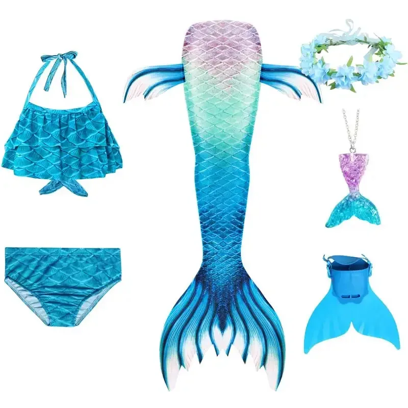 

Girls Tube Tops Bikini Shorts Mermaid Tail For Swimming Beachwear Princess Little Mermaid Fancy Dress Anime Halloween Costume