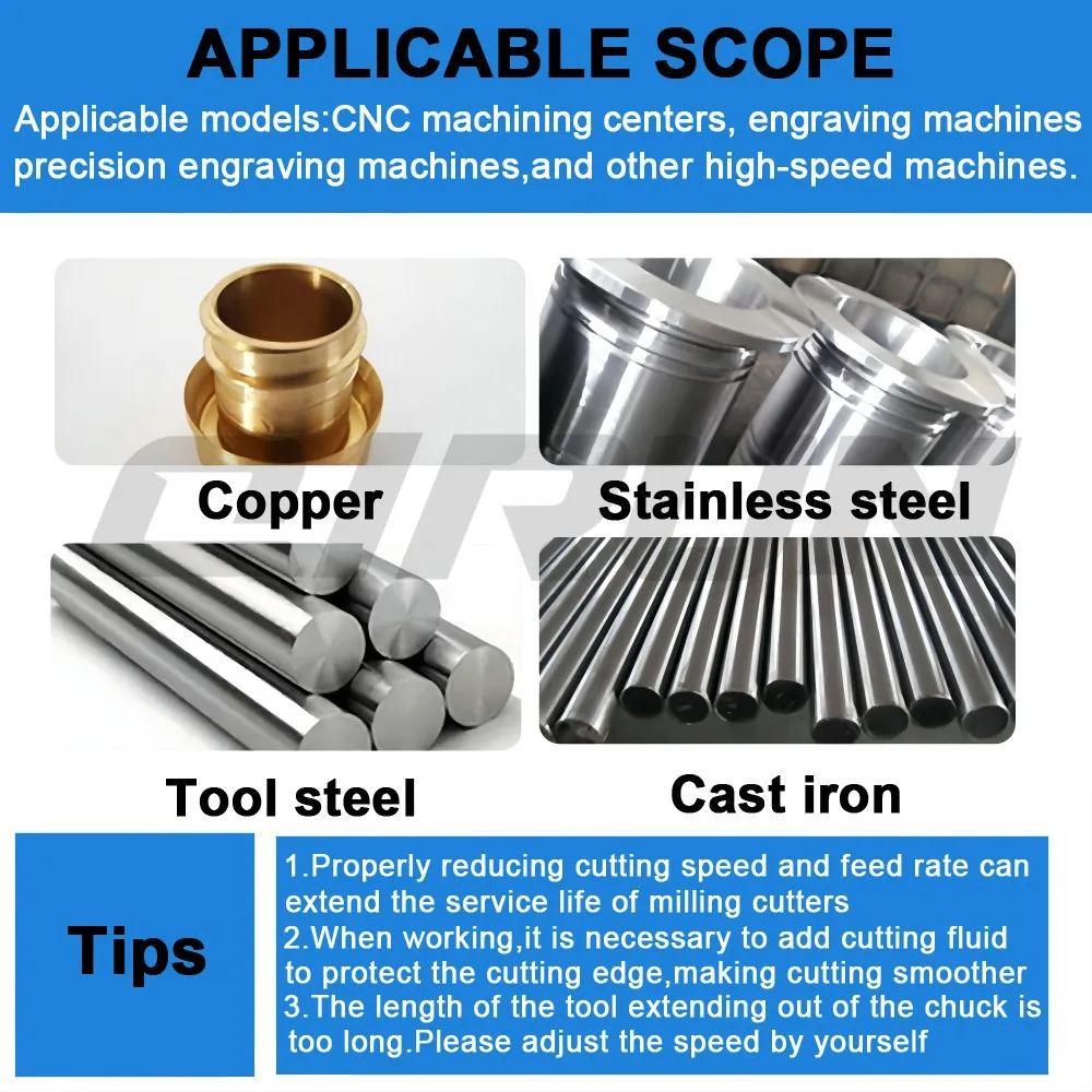 QIRUN HRC70 rivestimento nano a 4 scanalature, fresa per estremità in acciaio al tungsteno, utensile per lavorazione CNC, 1-20mm