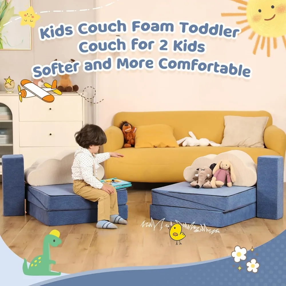 Kids Play Couch, Kids Couch for Playroom Bedroom, Child Sectional Sofa, Convertible Toddler Couch Sofa for Boys & Girls