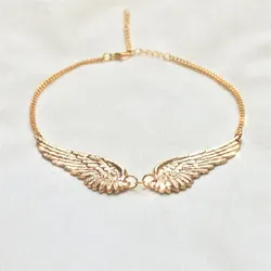 Vintage Angel Wings Feather Choker Big Pendant Aesthetic Link Chains Statement Necklace for Women Collar Bib Wedding Tribal Gift