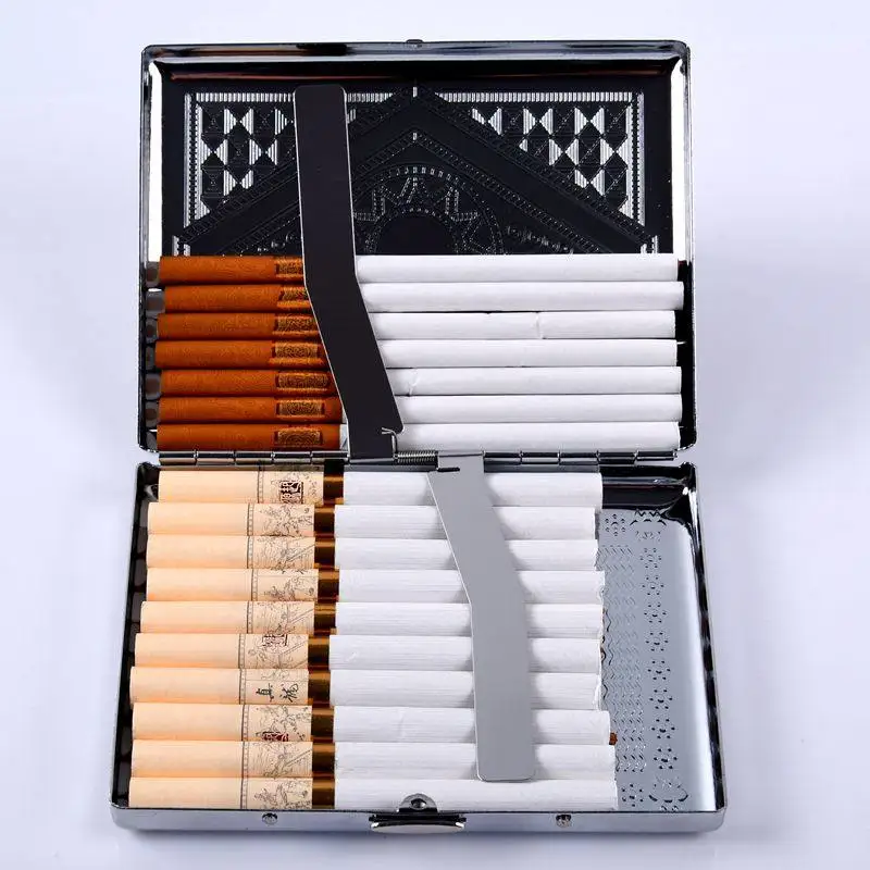 High Capacity Metal Hard Cigarette Case Holder for 100s King Size Women's Hand Rolled Cigarette Shell Cigarillo Box