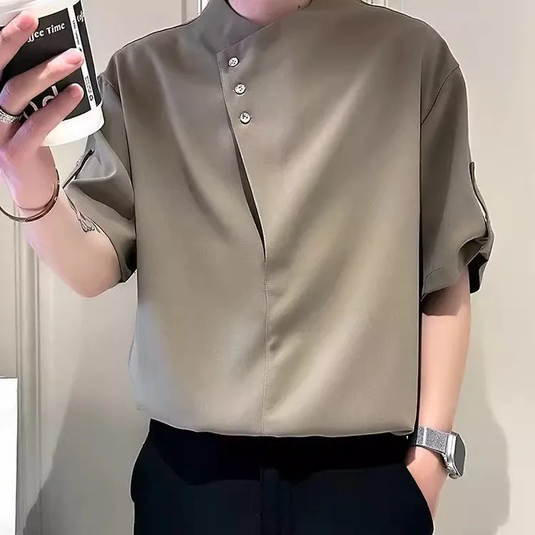 2026 New Summer Shirt Men's Short Sleeve Casual Shirt Stand Collar
