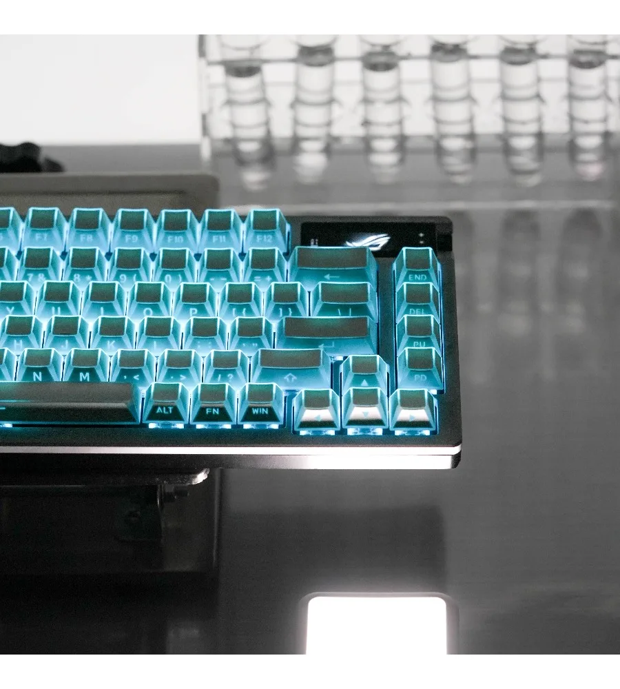 

Keycaps are customized mechanical switches and keyboard Wooting with angular translucent keycaps in white original factory