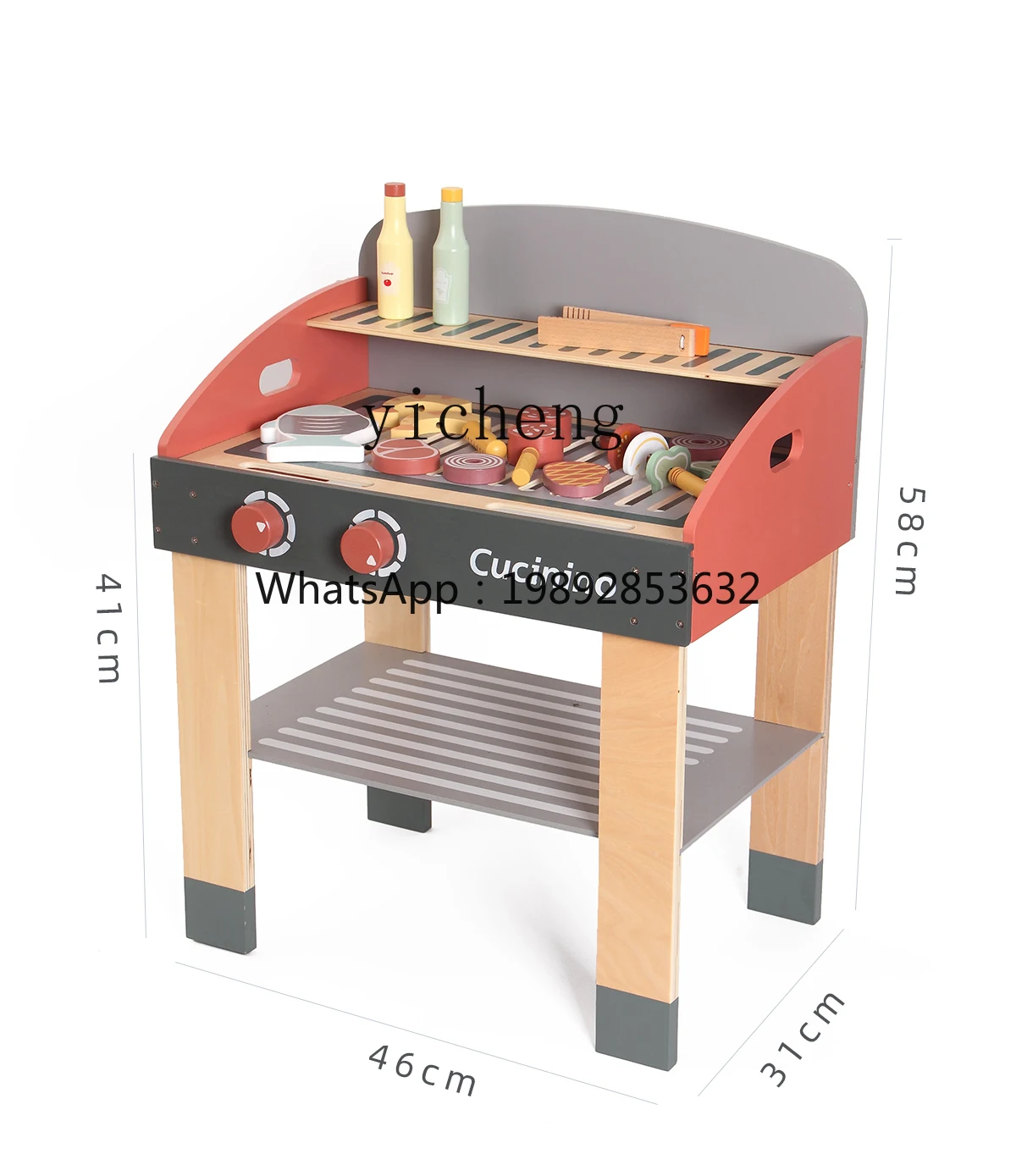ZZ Tavolo da barbecue per bambini Giocattoli da cucina in legno Casa da gioco Simulazione Griglia per barbecue Cottura