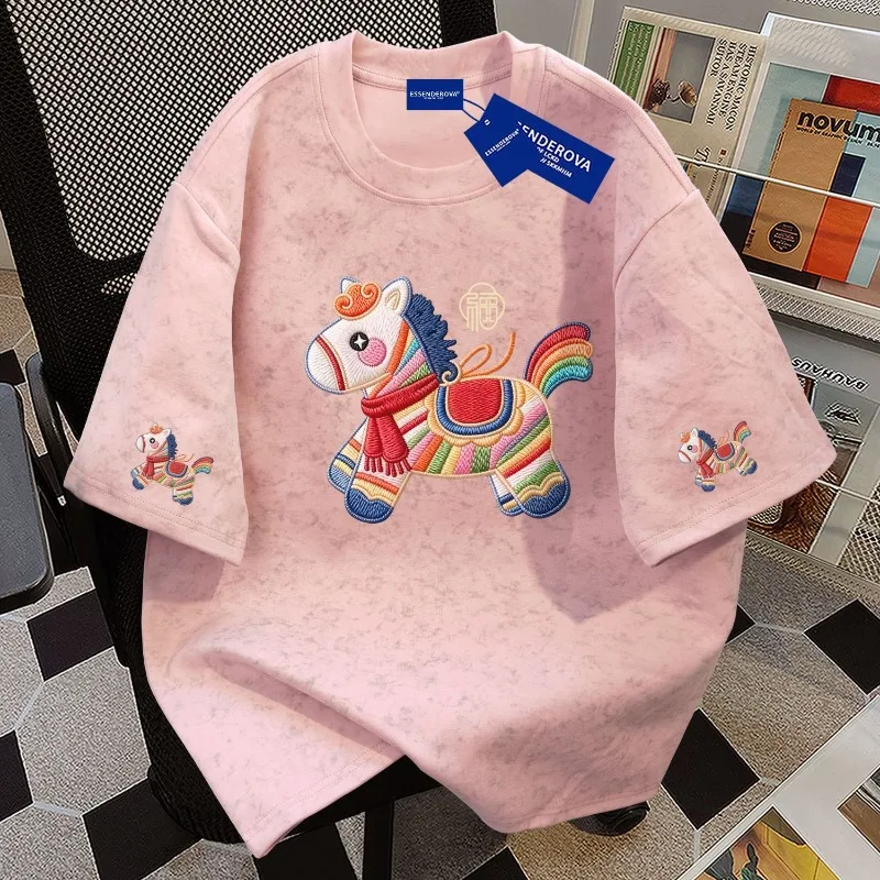 

Футболка унисекс из чистого хлопка с коротким рукавом, в стиле тай-дай, с милым принтом пони, летняя, свободного кроя, с круглым вырезом, для пар