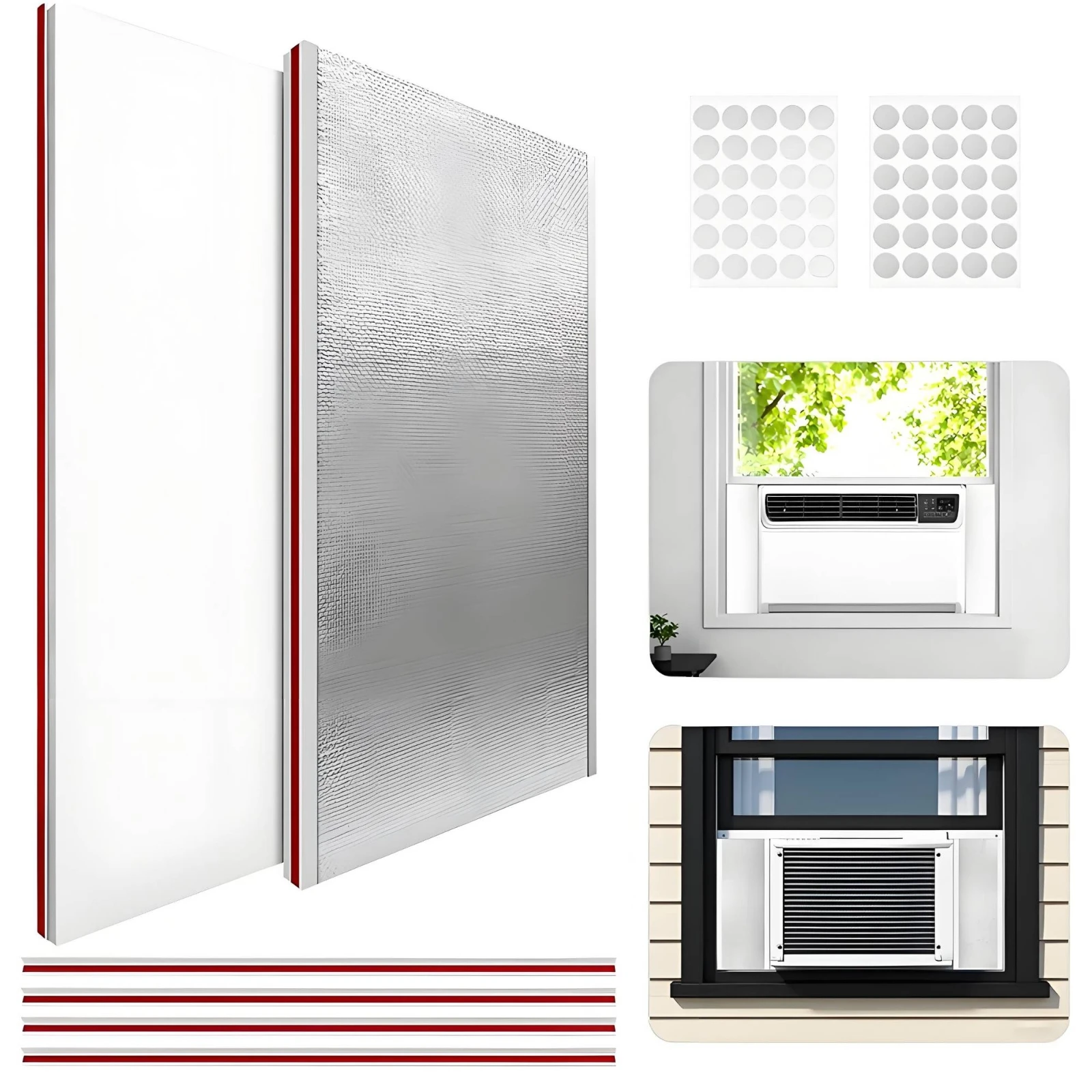 2 Pieces Window A/C Side Panel with Adhesive Patches Year-Round Cut-to-Fit Window A/C Seal Panel Lightweight Seamless
