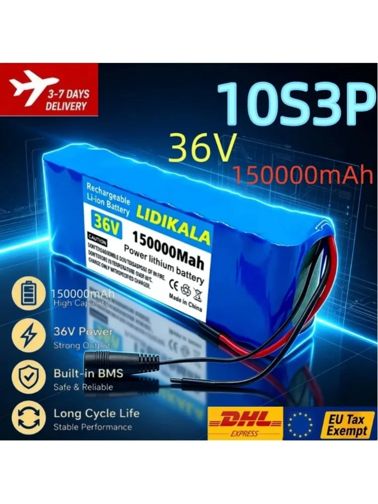 36V 10S3P 150000mAh Lithium-Akku mit großer Kapazität und integriertem BMS-Schutzmodul zum Laden von Lithium-Batterien für Elektrofahrzeuge/Roller/Scooter.