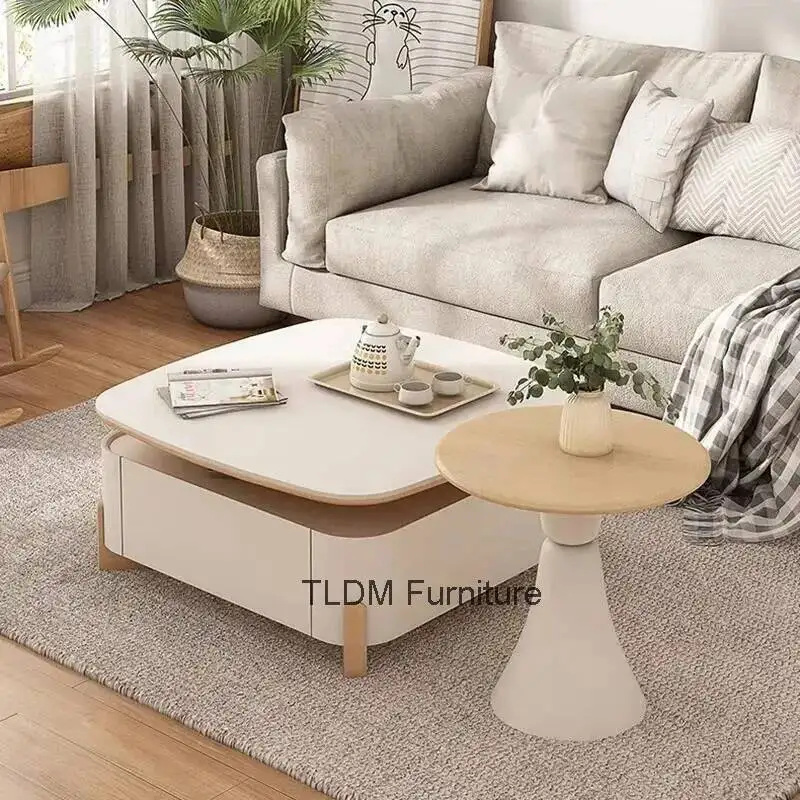 Design Mesa Tables Cream Style Luxury Drawers Center Tables Glamour Elegant Modern De Centro Living Coffee Room Furniture