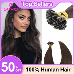 SOVO U Tip Hair Extensions Keratin Hair Extension European Human Hair Blonde 50 Strands Brown 613 Nail Bond Capsule Machine Remy