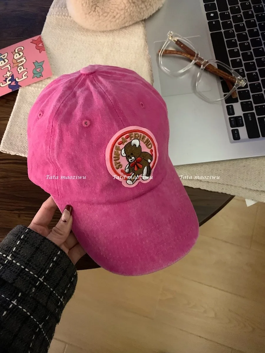 Pink Love Baseball Cap Female Big Head Around a Cap Soft Top Cute Cat Hat Tidal Face Small