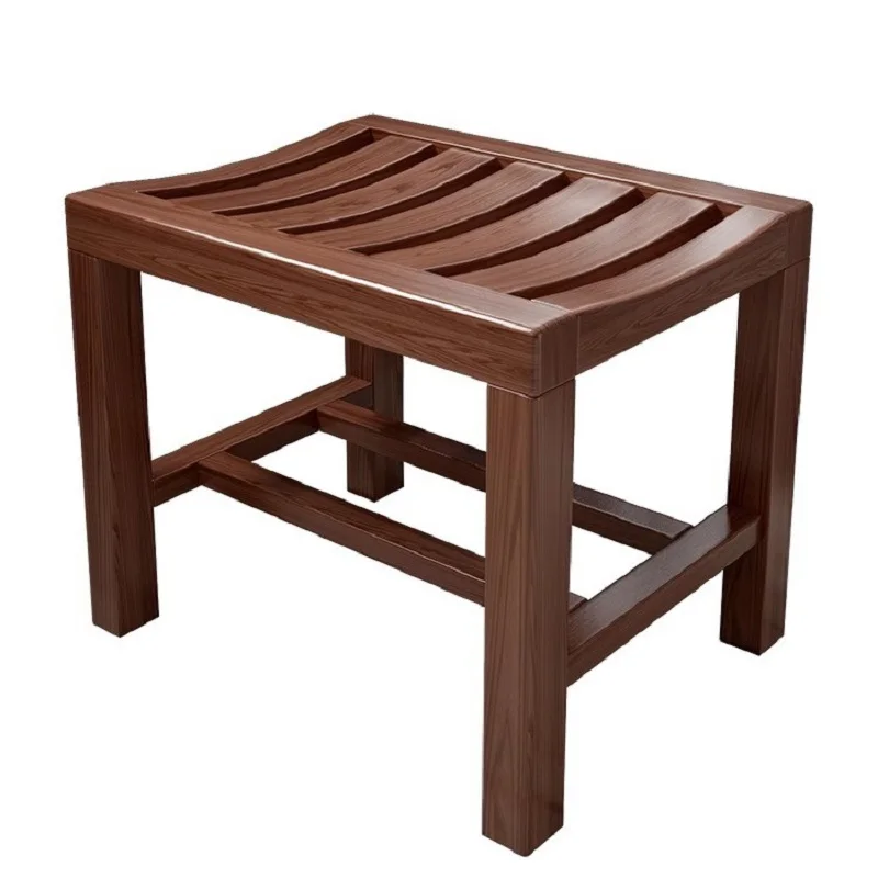 ‌Non-Slip Bathtub Stool with Drain Holes for Elderly Pregnant Women Shower Seat Waterproof Teak Wood Bathroom Safety Chair‌ - Image 6