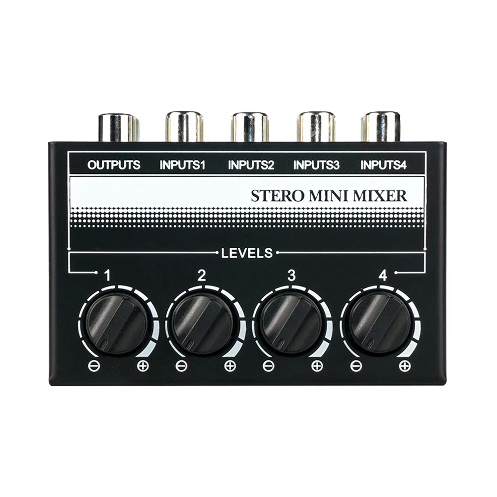 B02B-4 Channel Stereo Audio Mixer Support RCA Input and Output Mini Passive Stereo Mixer with Separate Volume Controls