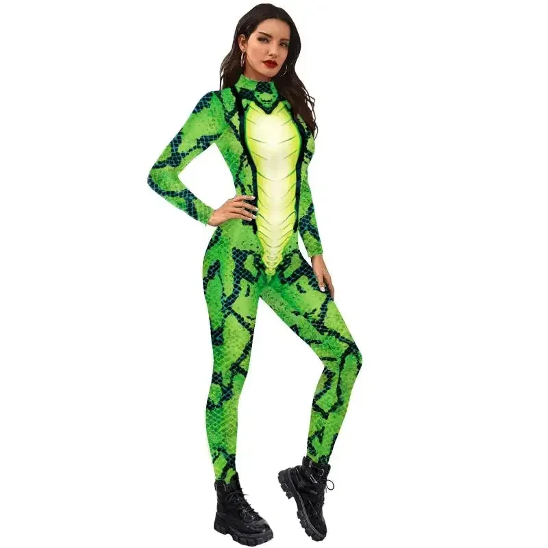 Mono de serpiente verde, disfraz de Halloween, disfraz de adulto Unisex, mono con estampado 3D de manga larga, disfraces de Carnaval de Purim de Halloween