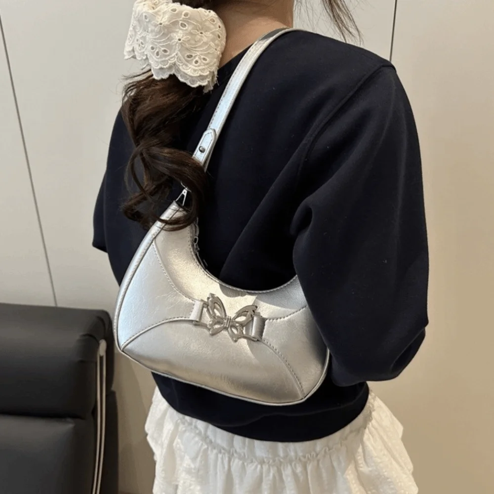 

Милая корейская сумка через плечо с бабочкой для отдыха Y2k, кожаные сумки на ремне, универсальная милая женская сумка-тоут на молнии