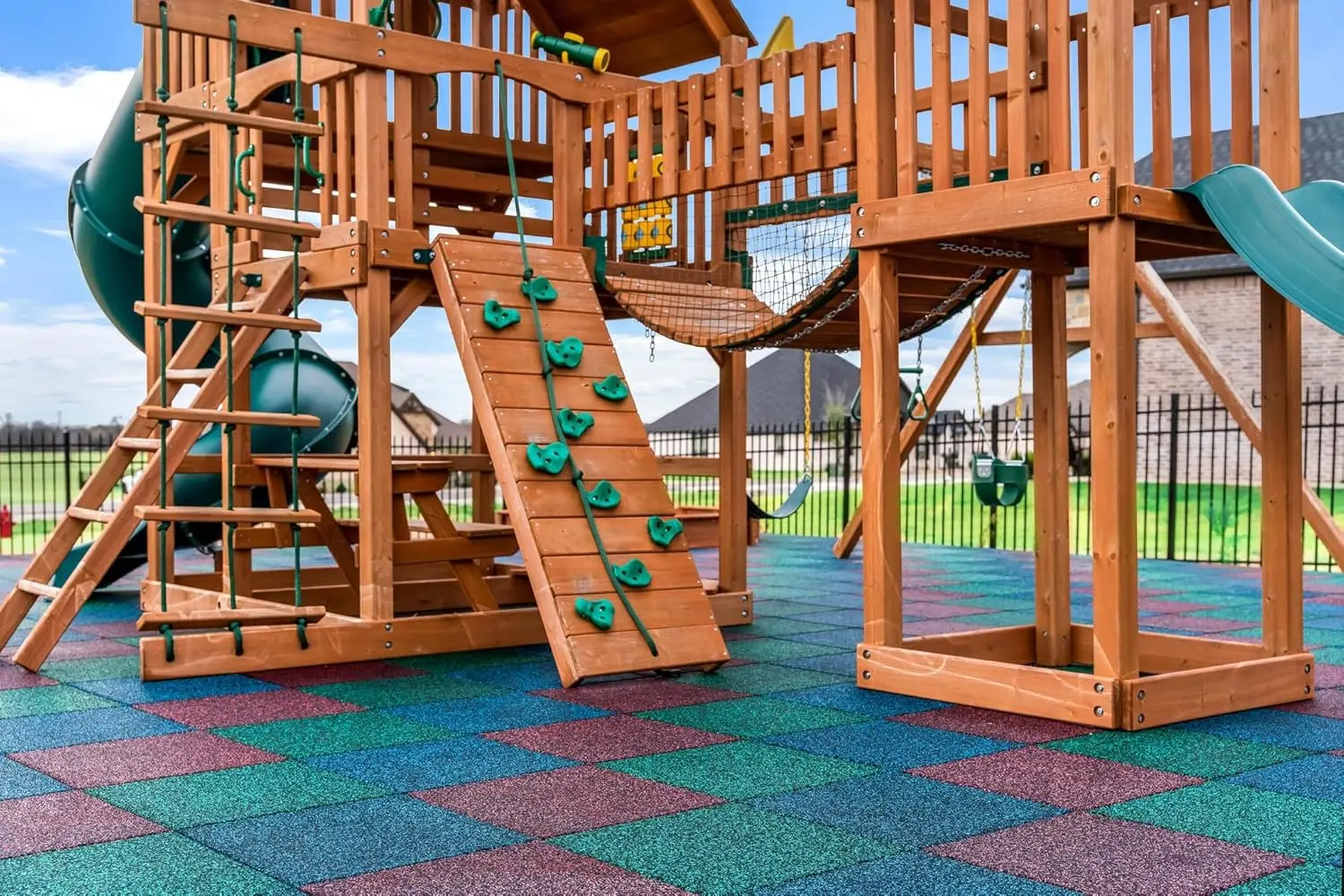

Rubber Tiles - 2" High Density Interlocking Shock Absorbent Safety Tiles for Playgrounds, and Exercise Equipment