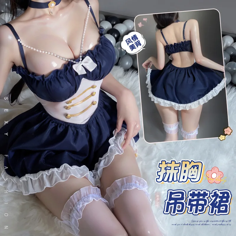

Wholesale Women's Sexy Spaghetti Strap Roleplay Maid Lingerie Dress Lady Sweet Cosplay Cosstumes Cute Nightgown