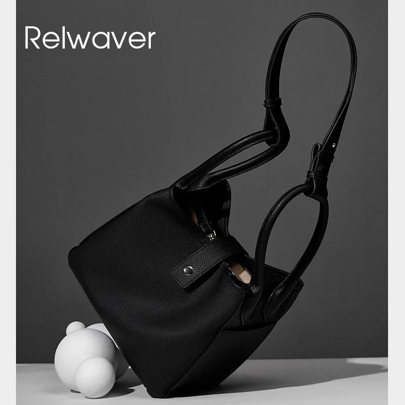 

Relwaver genuine leather handbag for women 2023 autumn winter shoulder bag cow leather crossbody bag commute ladies bucket bag