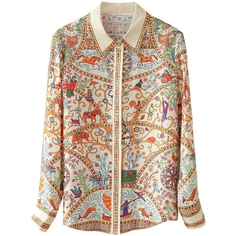 

FANIECES S-3XL Винтажная женская рубашка Осенние блузки с длинным рукавом и принтом Повседневные топы Элегантные Blusas Mujerezioneص näلوزات Camisa