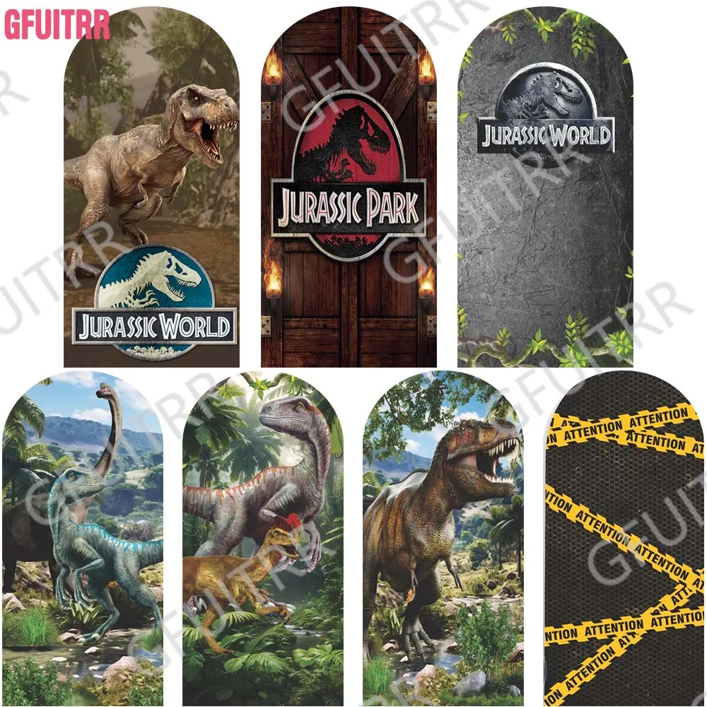 Jurassic World – arrière-plan en arc de dinosaure, pour fête d'anniversaire pour garçon, réception-cadeau pour bébé, accessoire Photo de dessin animé, couverture de photographie à fermeture éclair Double face