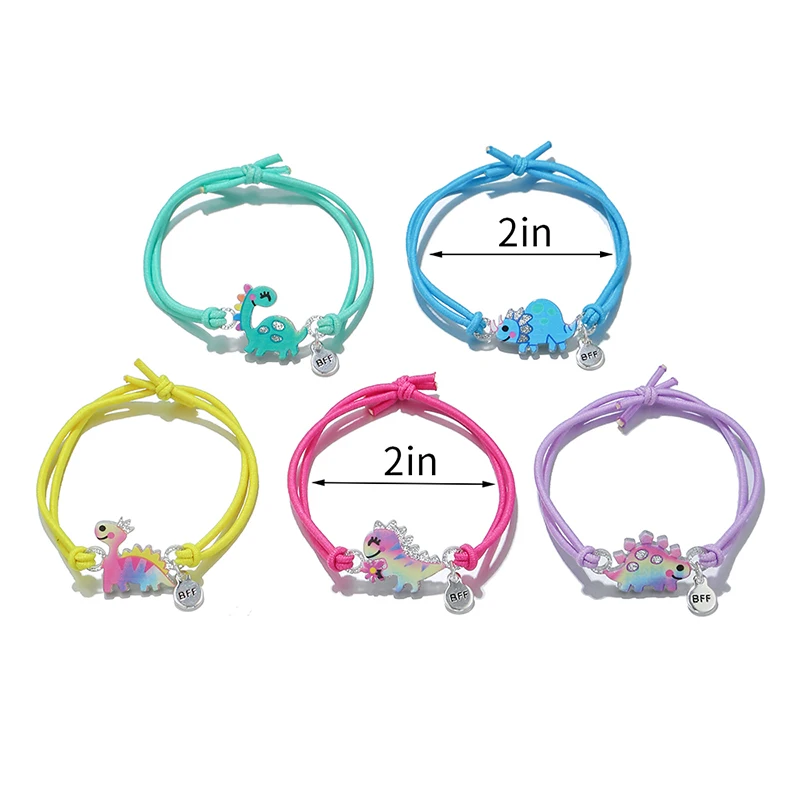 5Pcs/set Cute Cartoon Dinosaur Acrylic Charm Stretch Rope Bracelet for Girls Hairband Use Party Birthday Gift
