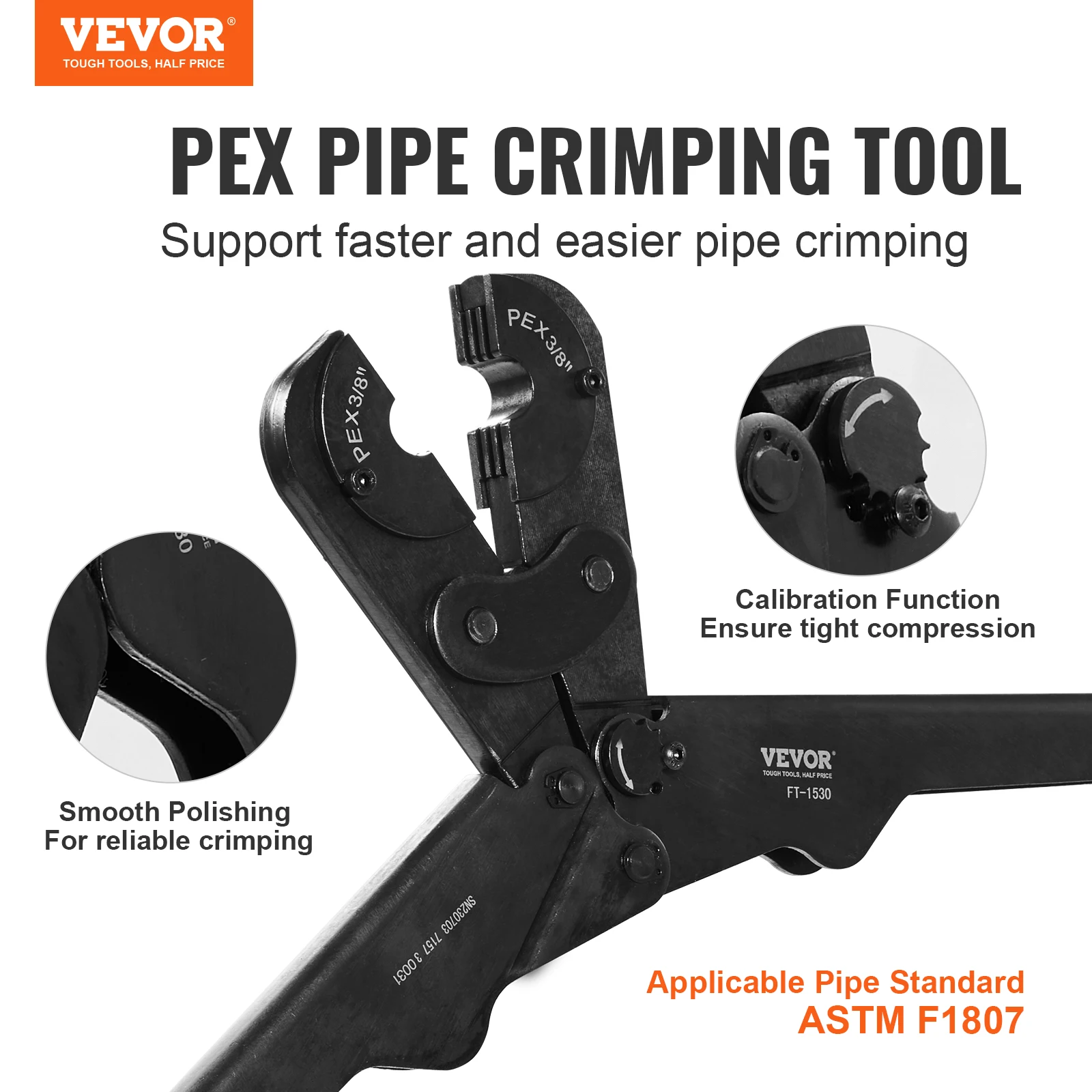 VEVOR PEX Pipe Crimping Kit Pro Press Crimper for 3/8