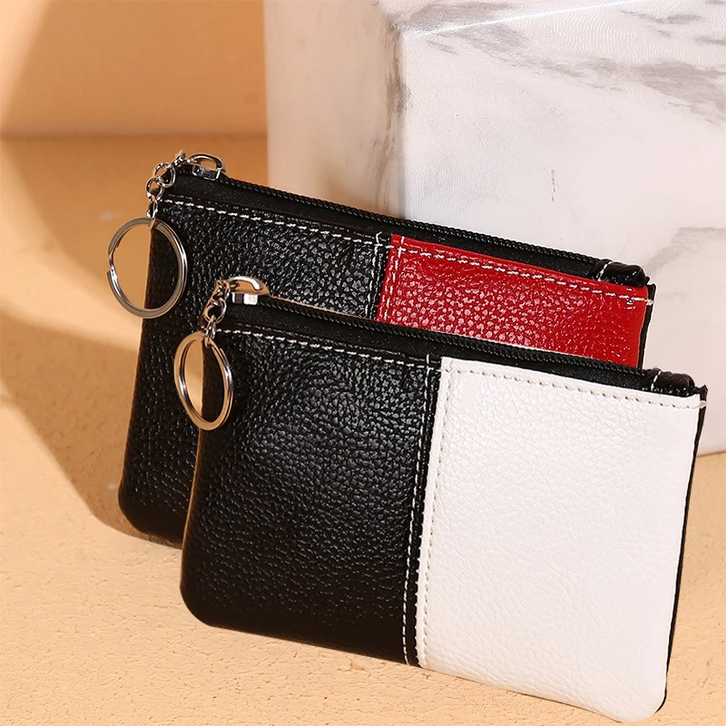 

Fashion Splicing Mini Coin Purses For Women Men Litchi Pattern Thin Card Holder PU leather Zipper Wallet Luxury Brand Designer