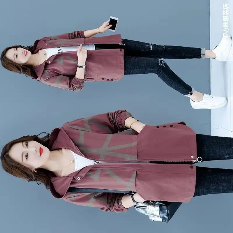 

2025Новый весенне-осенний женский плащ, модный женский ветровка на молнии с капюшоном для мам среднего возраста, верхняя одежда, повседневные женские топы