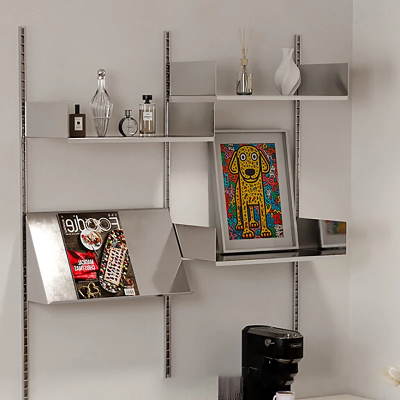 Wall Mounted Storage Holder Large Stainless Steel Organizer Rack Modern Living Room Stand DIY Free Combination Display Shelf