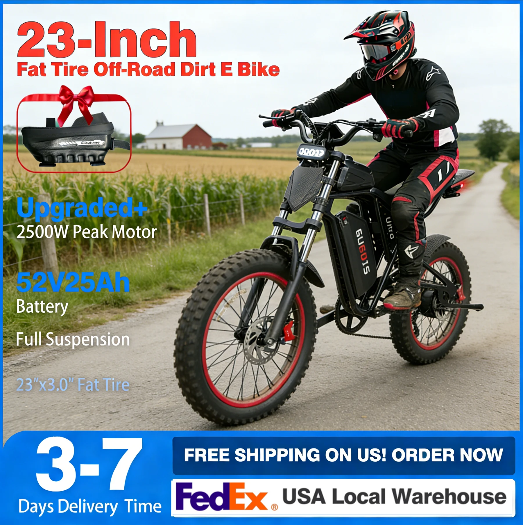 

Электрический внедорожный мотоцикл 2500 Вт для взрослых и подростков с NFC-разблокировкой, аккумулятором 52В 25Ач UL, запасом хода 90 миль, скоростью 40 миль/ч, быстрый внедорожный электровелосипед