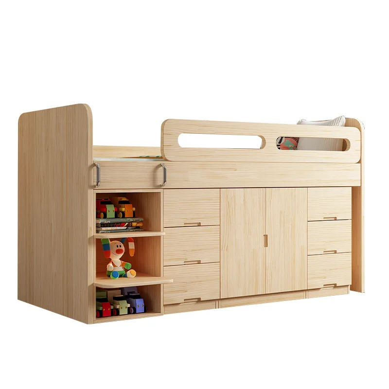 

Hot Small Apartment Children's Bed Half Height Bed With Drawer Desk Multi-functional Storage Desk Solid Wood Children's Bed