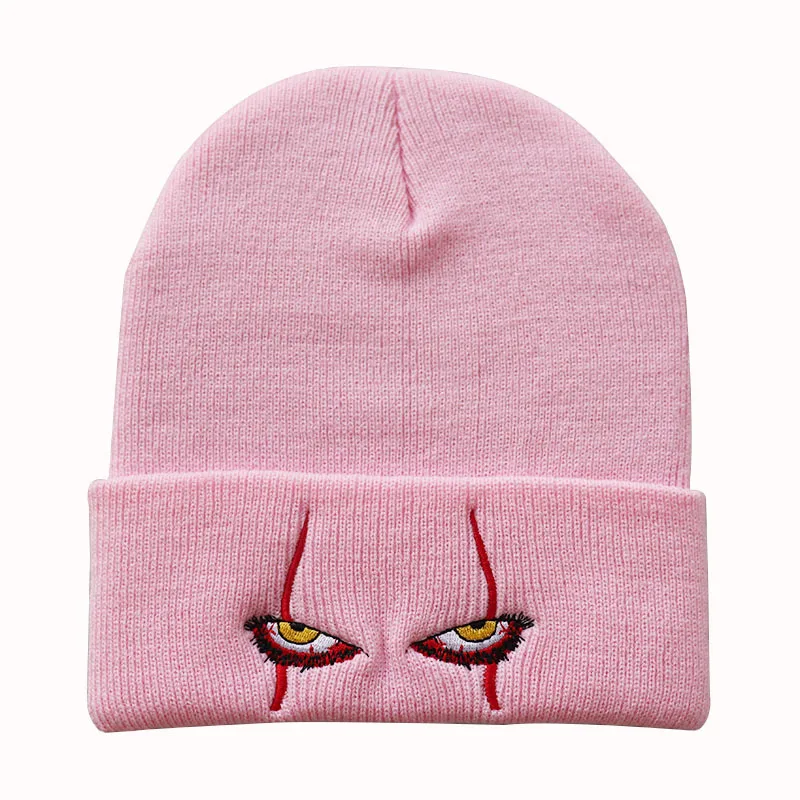 10 stylów Unisex Winter Soft Outdoor Beanie jednolity kolor czapka z dzianiny Pennywise przerażające oczy dla dzieci na co dzień poza Halloween