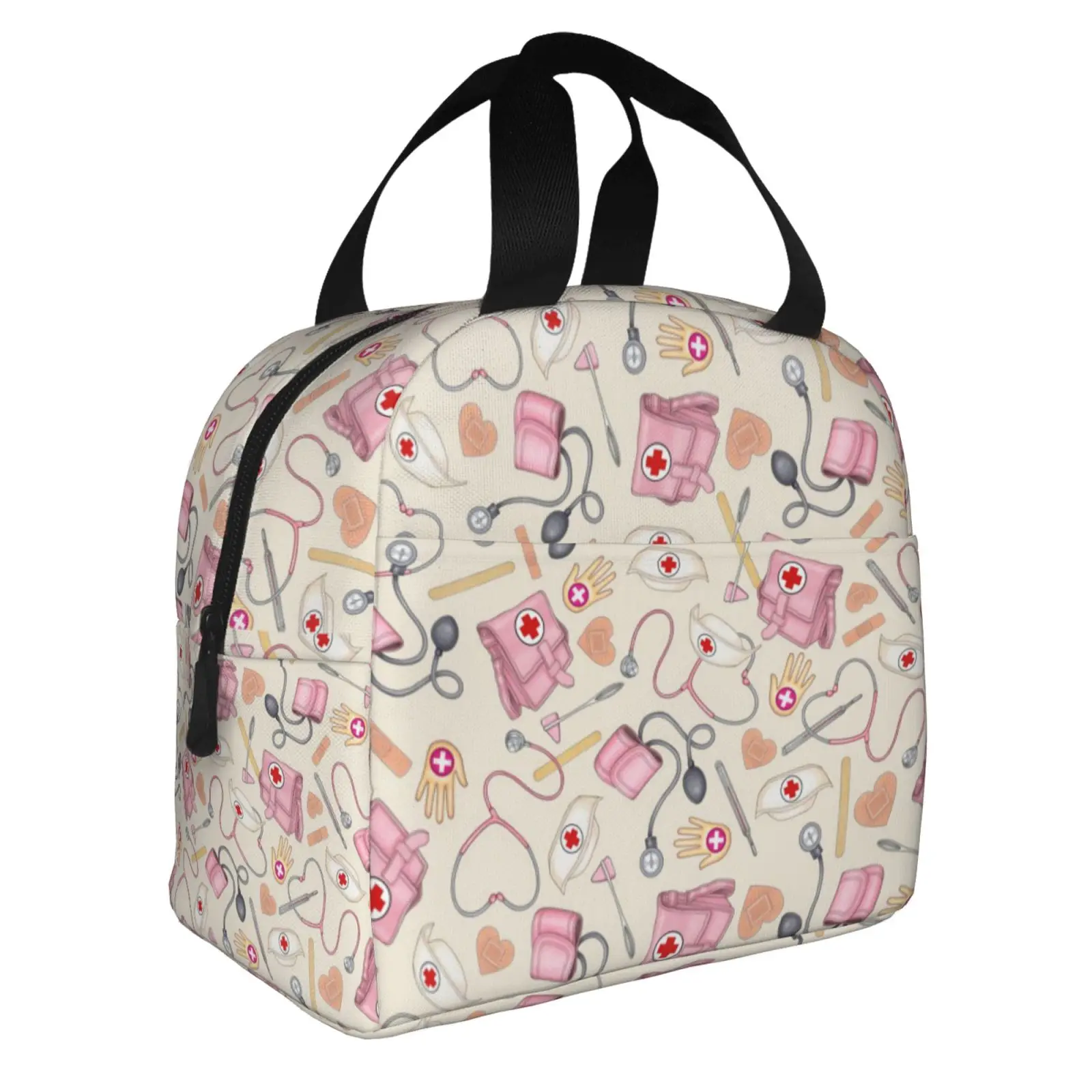 Nurse Medical Supplies Pattern Lunch Tote Bag Reusable Insulated Cooler Bag Lunch Bag for Hospital Worker Work  Picnic