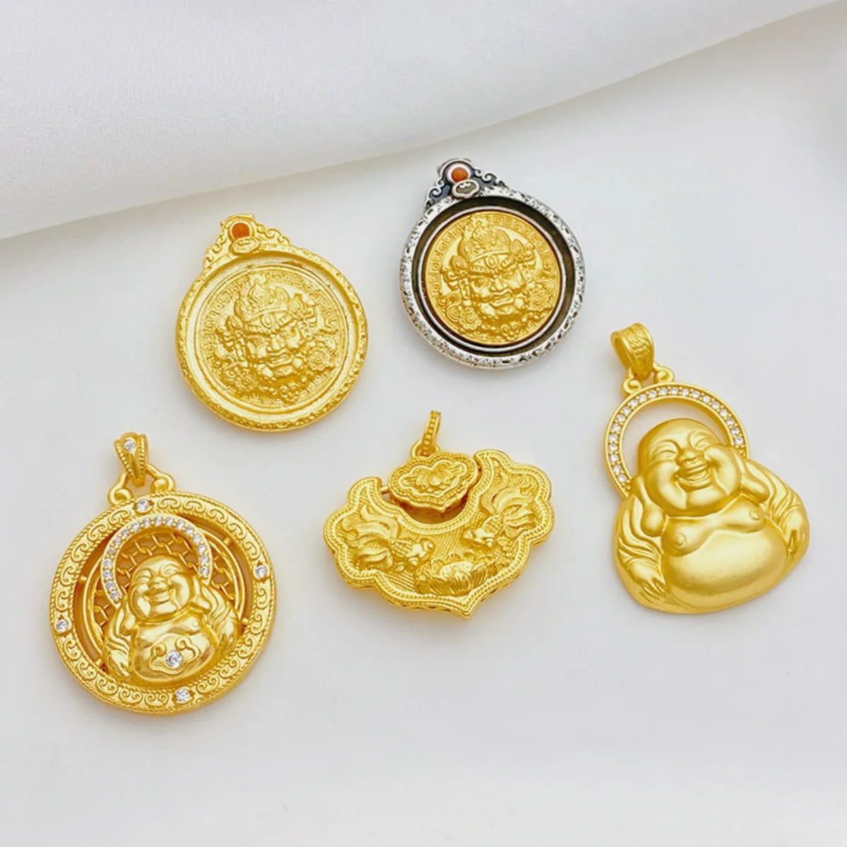 Imitation Gold Big‑Belly Laughing Buddha God‑of‑Wealth Charm Pendant DIY Findings for String Bracelet Necklace Jewelry Making