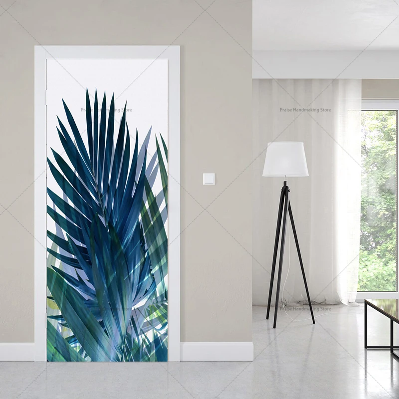 3D Tropical Plant Door Sticker, PVC Waterproof Self-Adhesive Paper, Living Room Decoration, Corridor Mural, Vinyl