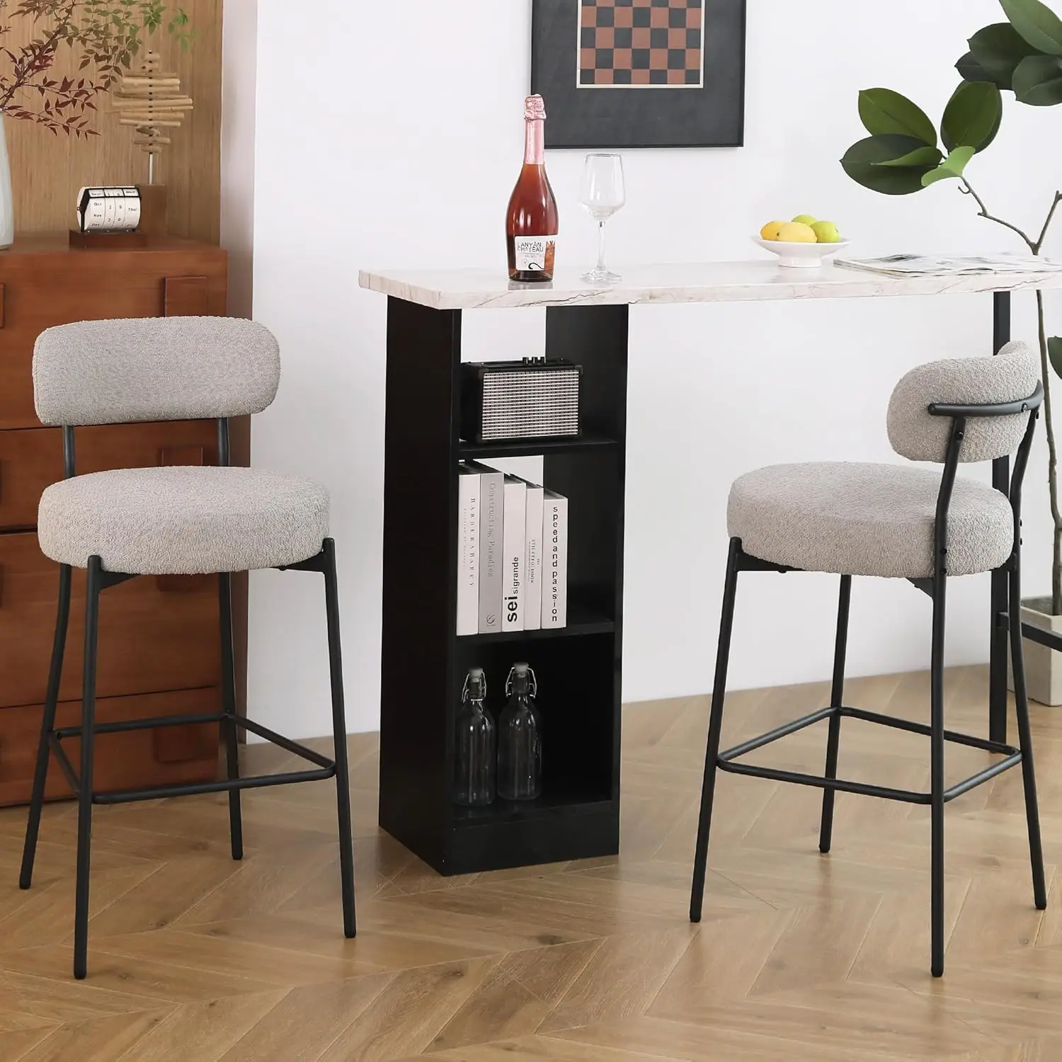 

Bar Stools Set of 2, Grey 28 Inches Counter Height Bar Stools with Back,Upholstered Boucle Barstools Mid-Century, Customized