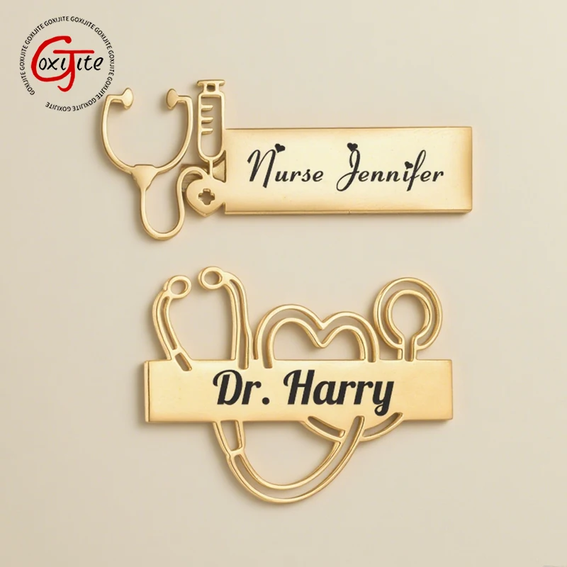 

Goxijite Customized Smooth Carving Name Medical Stethoscope Love Brooch Stainless Steel Personalized Text Brooch Jewelry Gifts