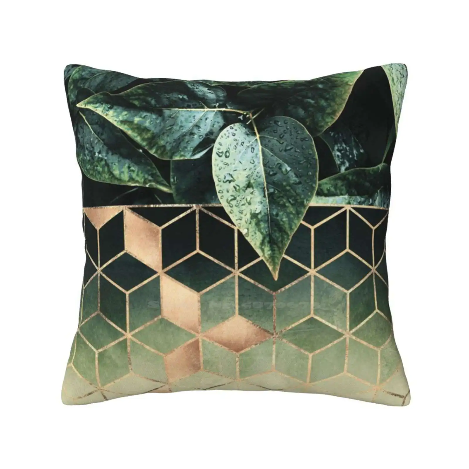 Leaves And Cubes Soft Comfortable Pillowcase Graphic Leaf Leaves Nature Natural Greenery Botany Botanical Geometry Geometric