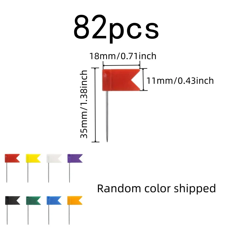82 pcs Flag Push Pins Random Color Flag Design, designed for Map Chart Pinning, Lightweight Easy Push