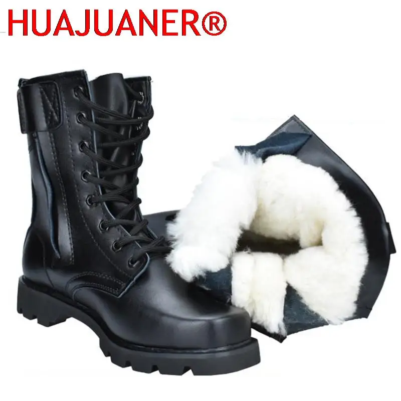 

Mens Boots Steel Toe Outdoor Man Snow Ankle Boots Sheep Fur Work Safety Shoes Hunting Hiking Male Army Tactical Combat Boots