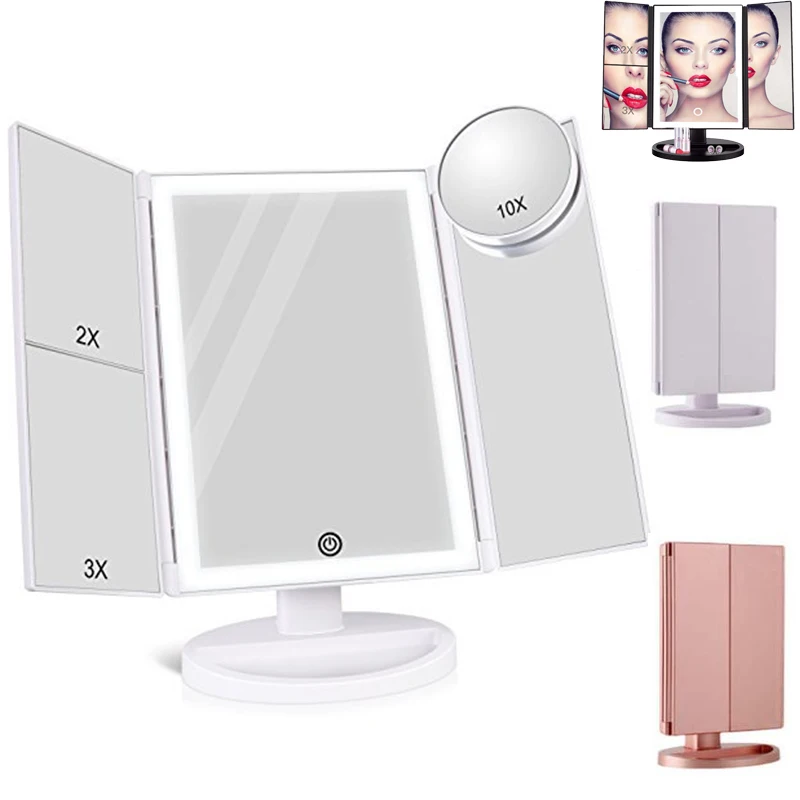 Portable Cosmetic Mirror with Lights 3 Color Lighting, Lighted Makeup Mirror, 1x 2X 3X Magnification, Touch Control